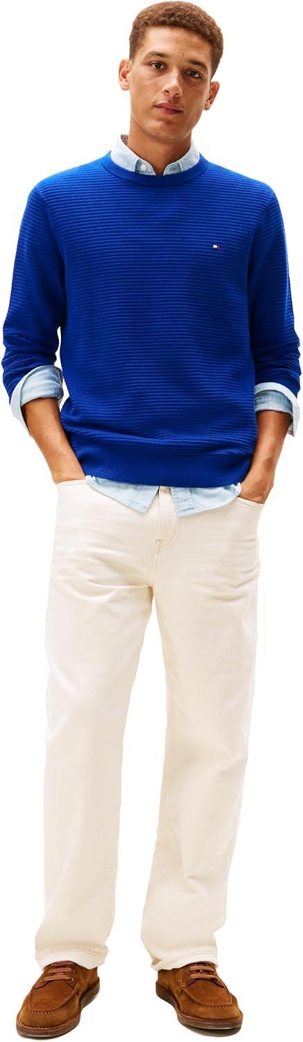 imageTommy Hilfiger Mens Cotton Knit Lightweight Crewneck Sweater PulloverBold Blue