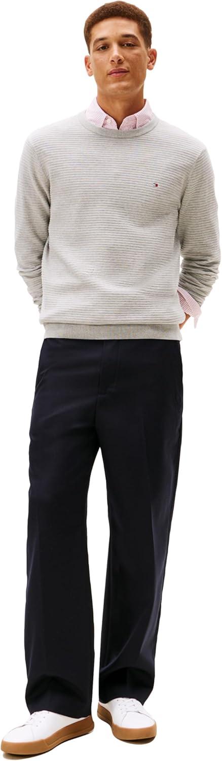 imageTommy Hilfiger Mens Cotton Knit Lightweight Crewneck Sweater PulloverLight Grey Heather