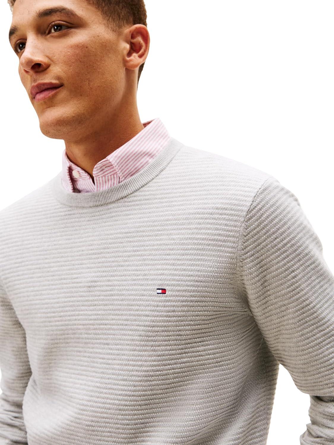 imageTommy Hilfiger Mens Cotton Knit Lightweight Crewneck Sweater PulloverLight Grey Heather