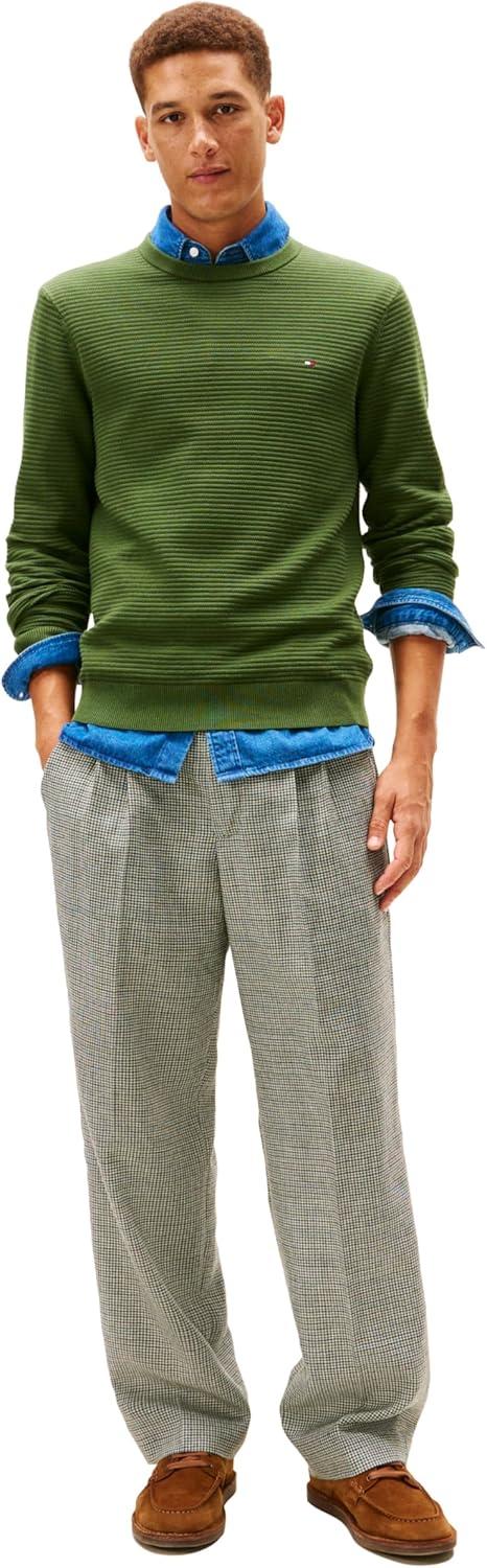 imageTommy Hilfiger Mens Cotton Knit Lightweight Crewneck Sweater PulloverMountain Pine
