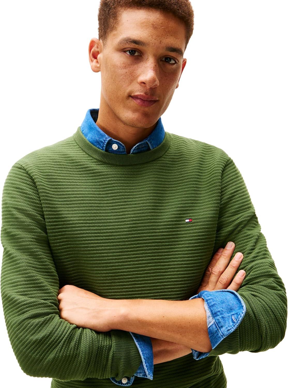 imageTommy Hilfiger Mens Cotton Knit Lightweight Crewneck Sweater PulloverMountain Pine