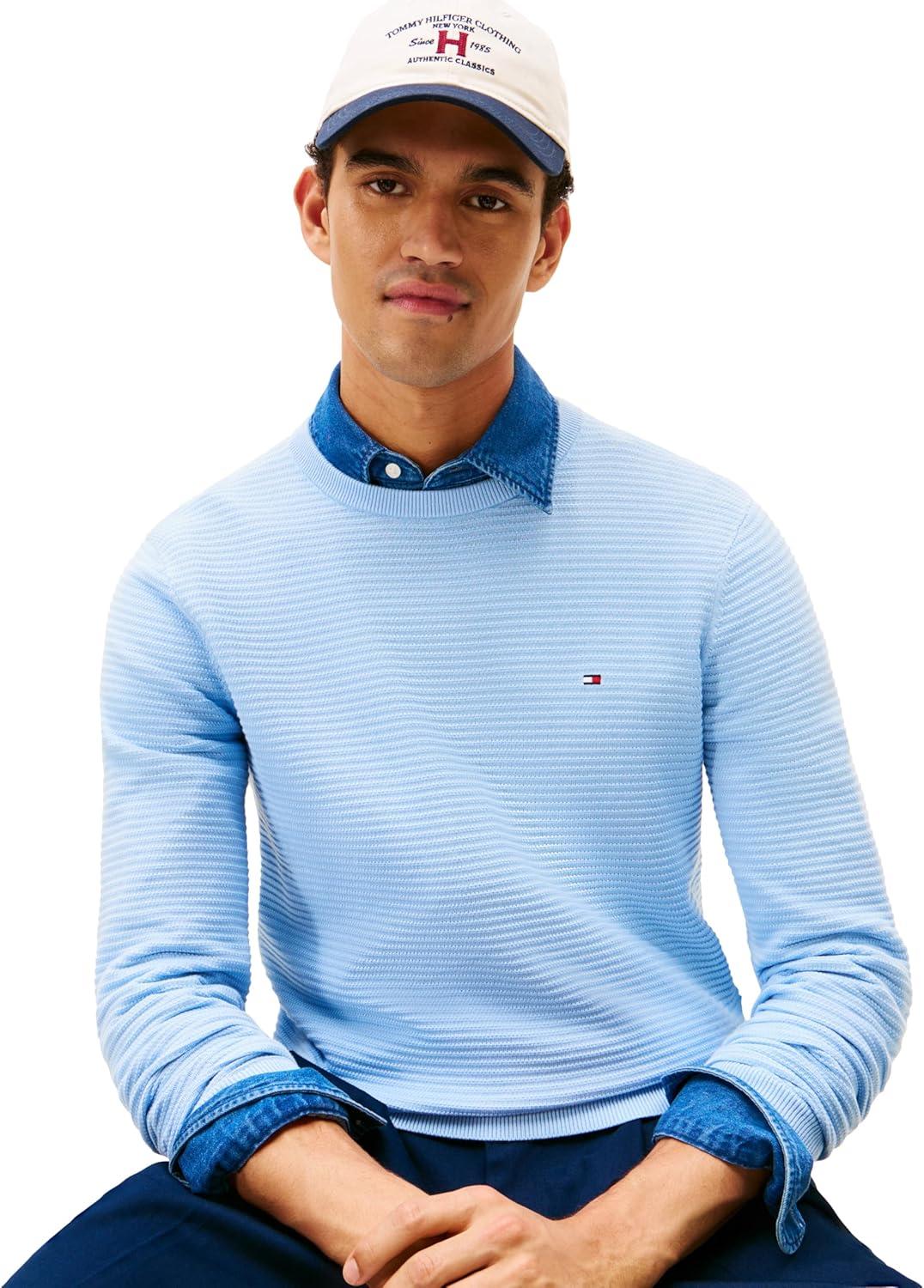 imageTommy Hilfiger Mens Cotton Knit Lightweight Crewneck Sweater PulloverWell Water