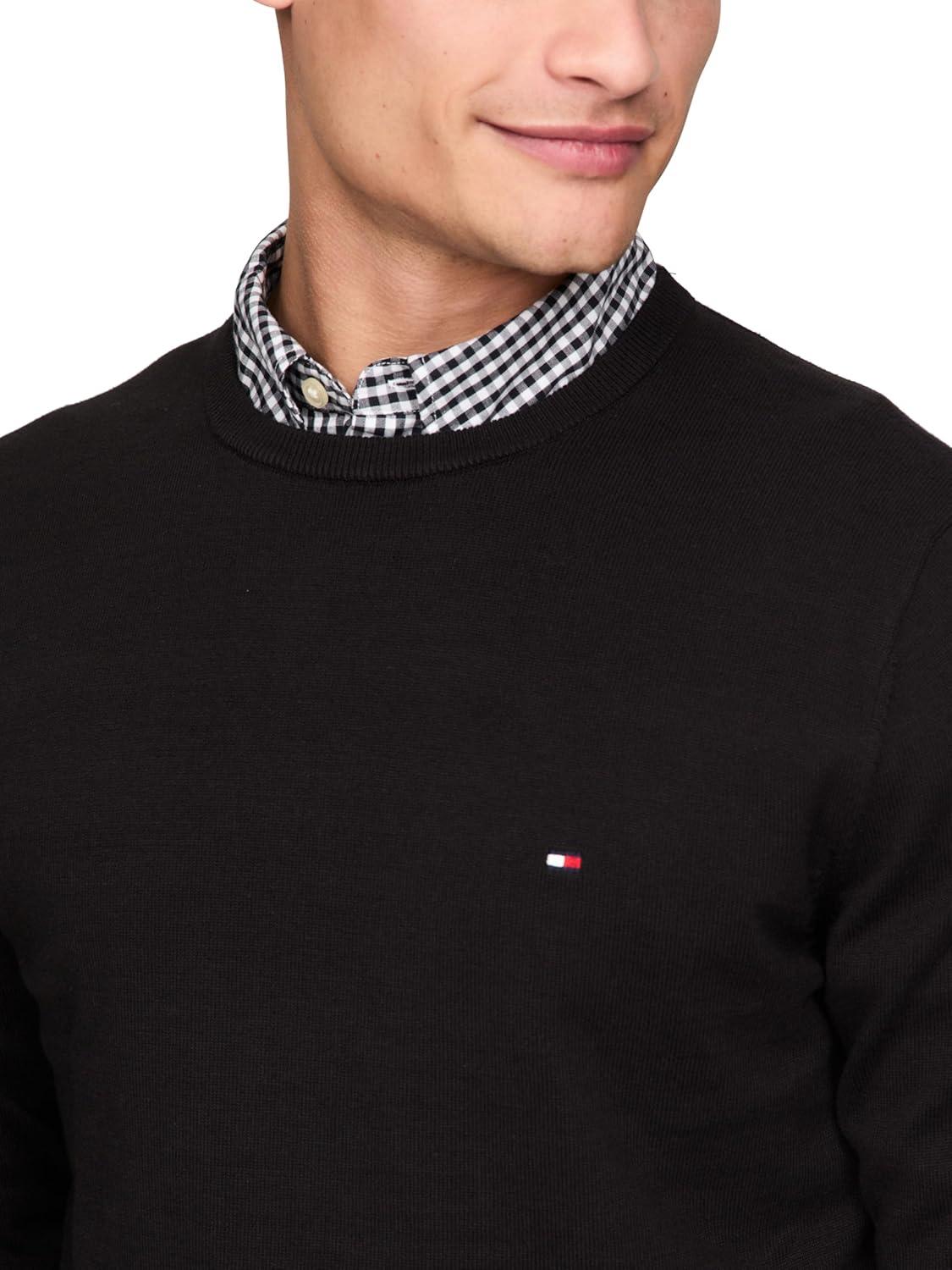 imageTommy Hilfiger Mens Cotton Solid Crewneck Sweater Lightweight Pullover Also Available in Big ampamp TallBlack