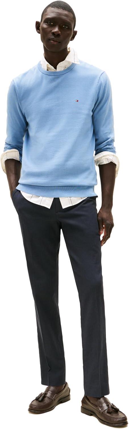 imageTommy Hilfiger Mens Cotton Solid Crewneck Sweater Lightweight Pullover Also Available in Big ampamp TallBrisk Blue