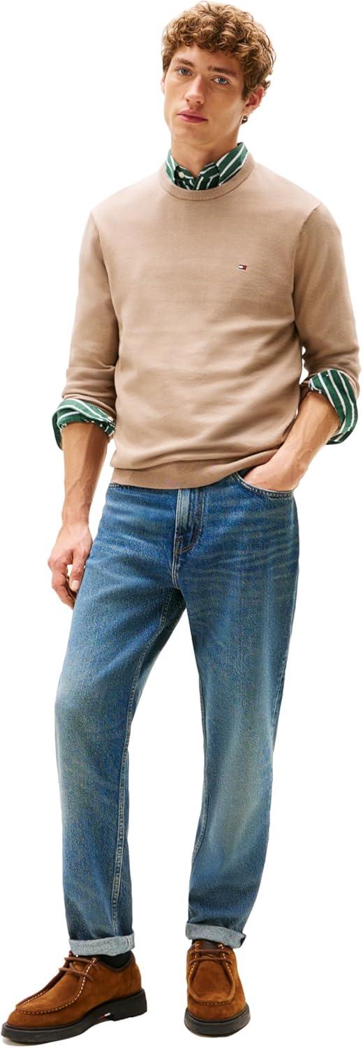 imageTommy Hilfiger Mens Cotton Solid Crewneck Sweater Lightweight Pullover Also Available in Big ampamp TallCoastal Taupe