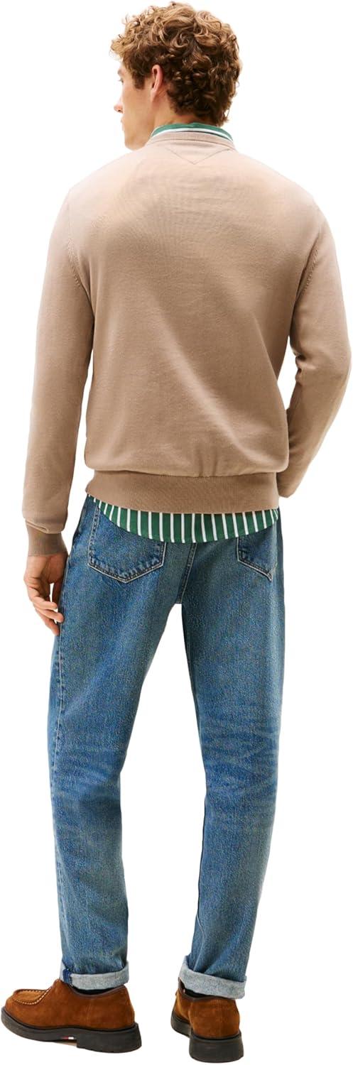 imageTommy Hilfiger Mens Cotton Solid Crewneck Sweater Lightweight Pullover Also Available in Big ampamp TallCoastal Taupe