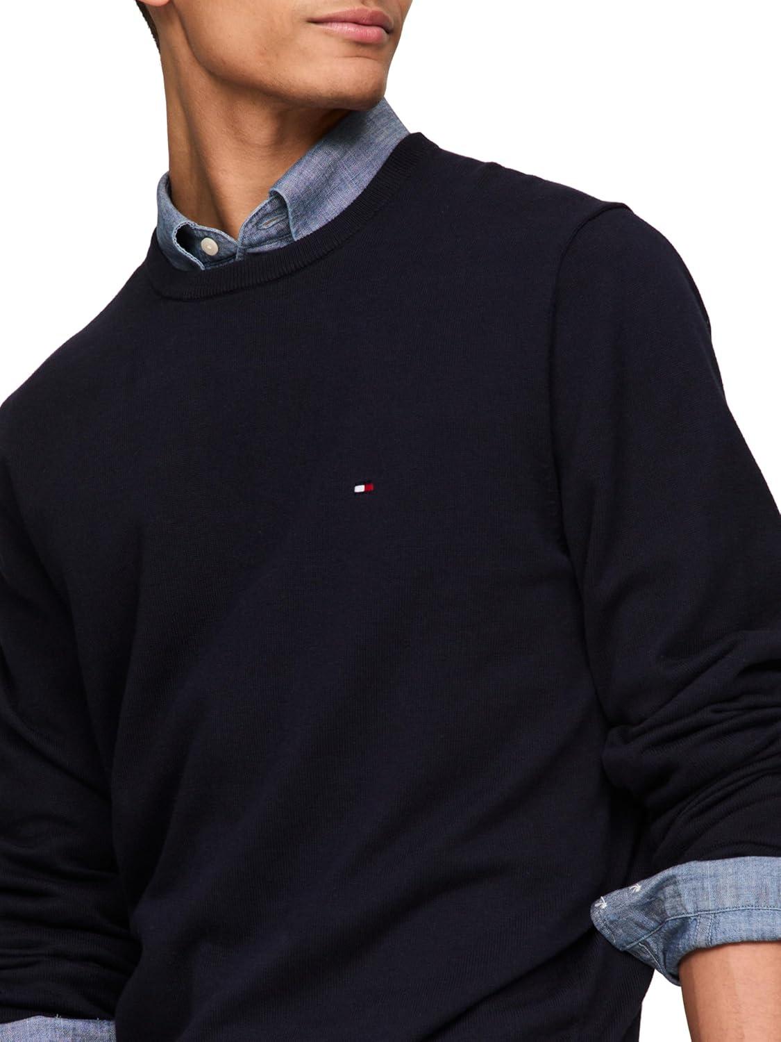 imageTommy Hilfiger Mens Cotton Solid Crewneck Sweater Lightweight Pullover Also Available in Big ampamp TallDesert Sky