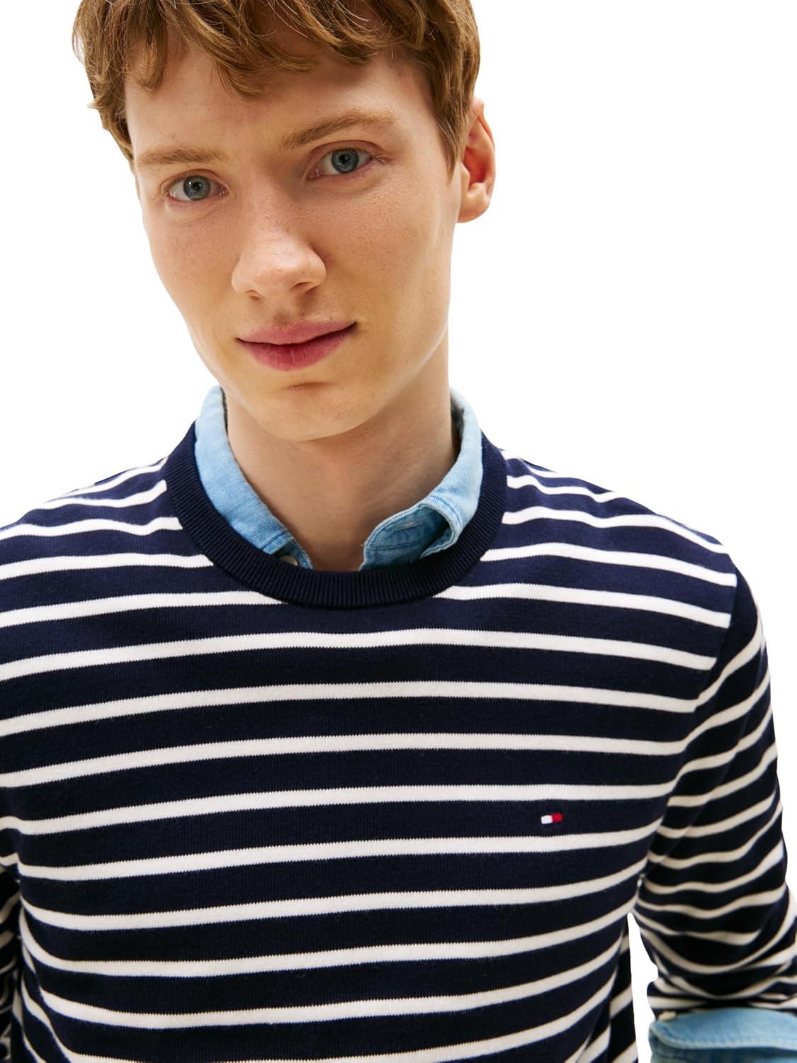 imageTommy Hilfiger Mens Cotton Solid Crewneck Sweater Lightweight Pullover Also Available in Big ampamp TallDesert SkyIvory