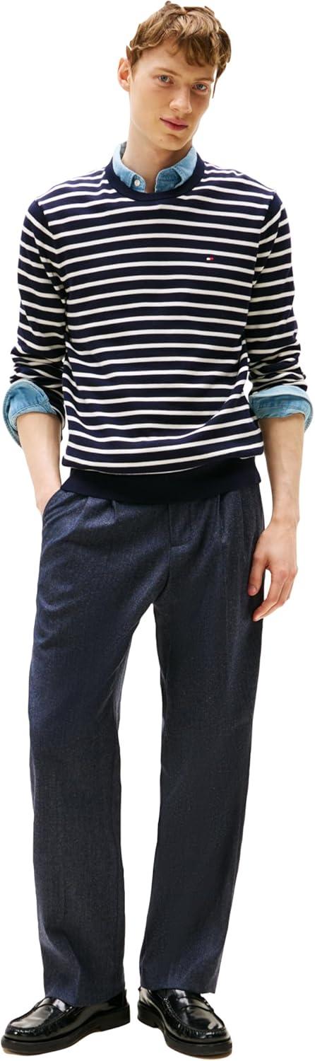 imageTommy Hilfiger Mens Cotton Solid Crewneck Sweater Lightweight Pullover Also Available in Big ampamp TallDesert SkyIvory