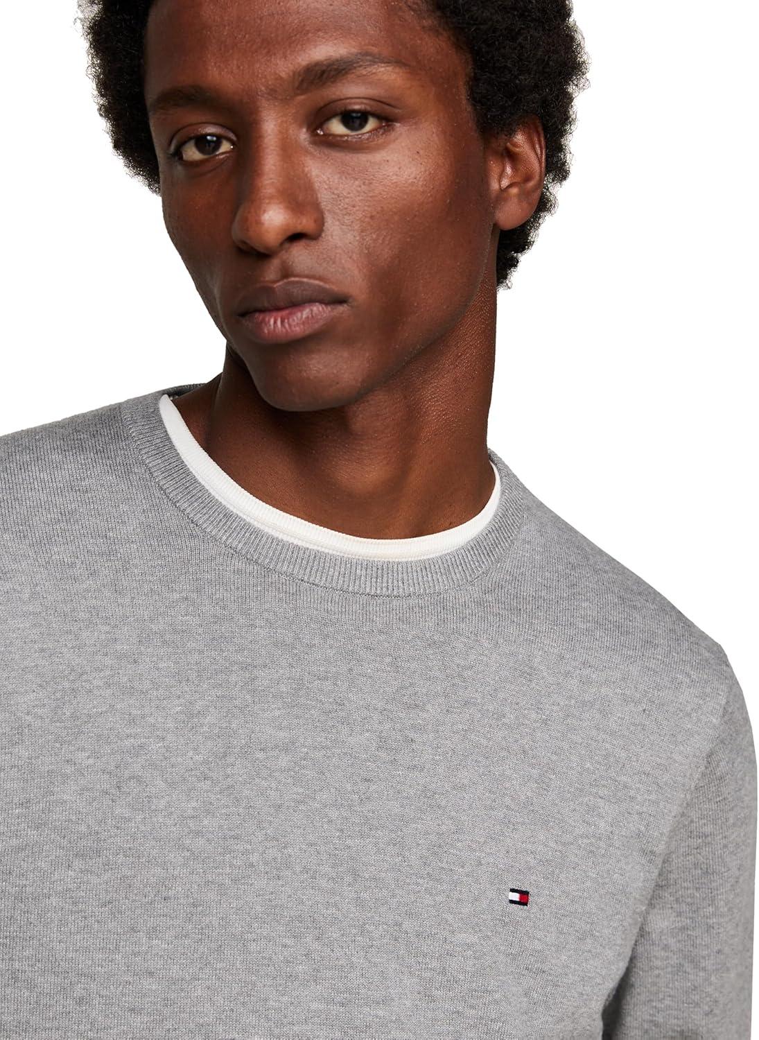 imageTommy Hilfiger Mens Cotton Solid Crewneck Sweater Lightweight Pullover Also Available in Big ampamp TallMedium Grey Heather