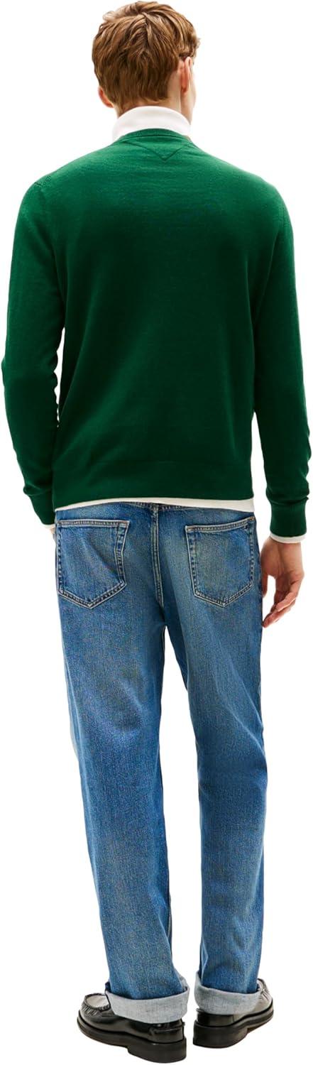 imageTommy Hilfiger Mens Cotton Solid Crewneck Sweater Lightweight Pullover Also Available in Big ampamp TallOrnamental Green Heather
