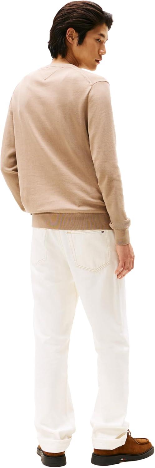 imageTommy Hilfiger Mens Cotton Solid V Neck Sweater Lightweight PulloverCoastal Taupe
