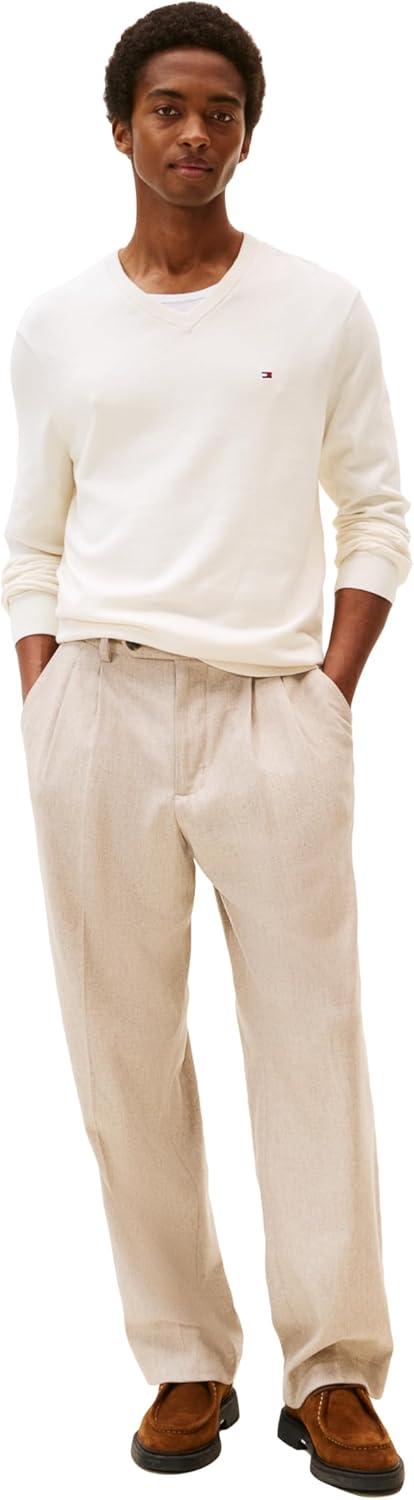 imageTommy Hilfiger Mens Cotton Solid V Neck Sweater Lightweight PulloverIvory Petal
