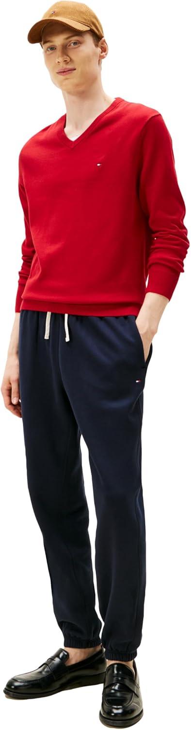 imageTommy Hilfiger Mens Cotton Solid V Neck Sweater Lightweight PulloverMedium Red