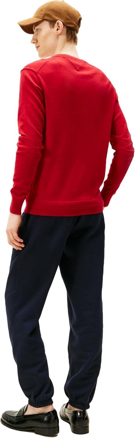imageTommy Hilfiger Mens Cotton Solid V Neck Sweater Lightweight PulloverMedium Red