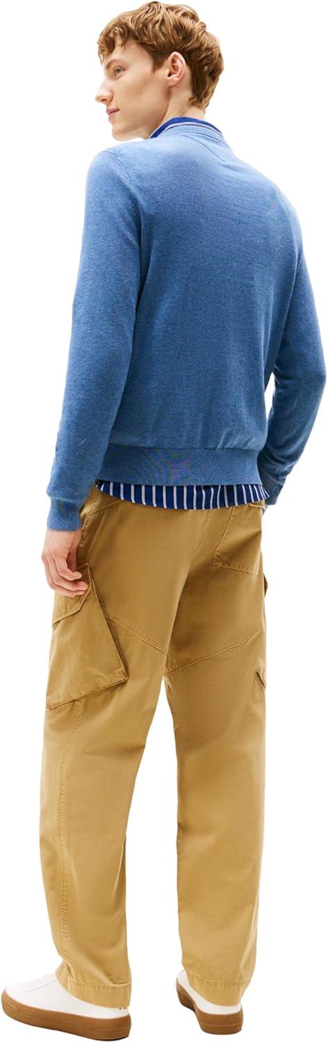 imageTommy Hilfiger Mens Cotton Solid V Neck Sweater Lightweight PulloverPetrol Blue Heather