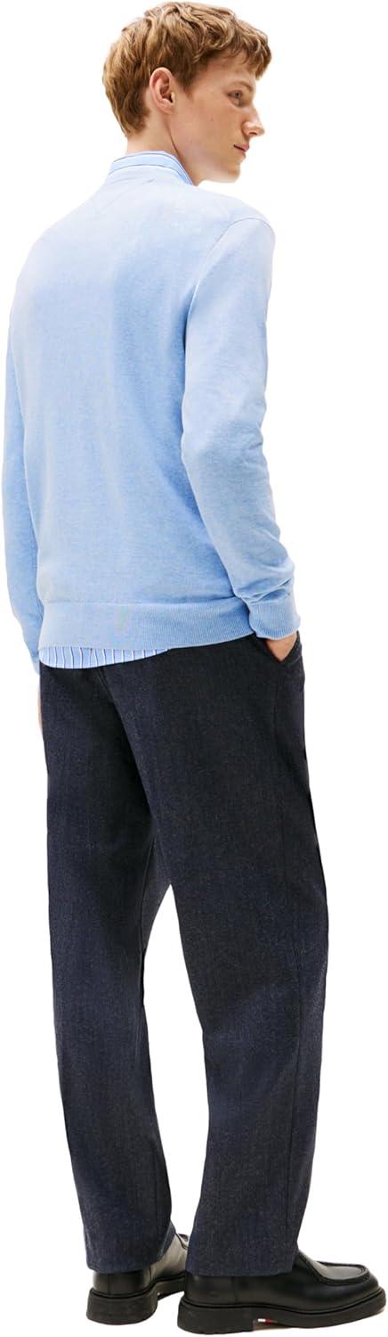 imageTommy Hilfiger Mens Cotton Solid V Neck Sweater Lightweight PulloverVessel Blue Heather
