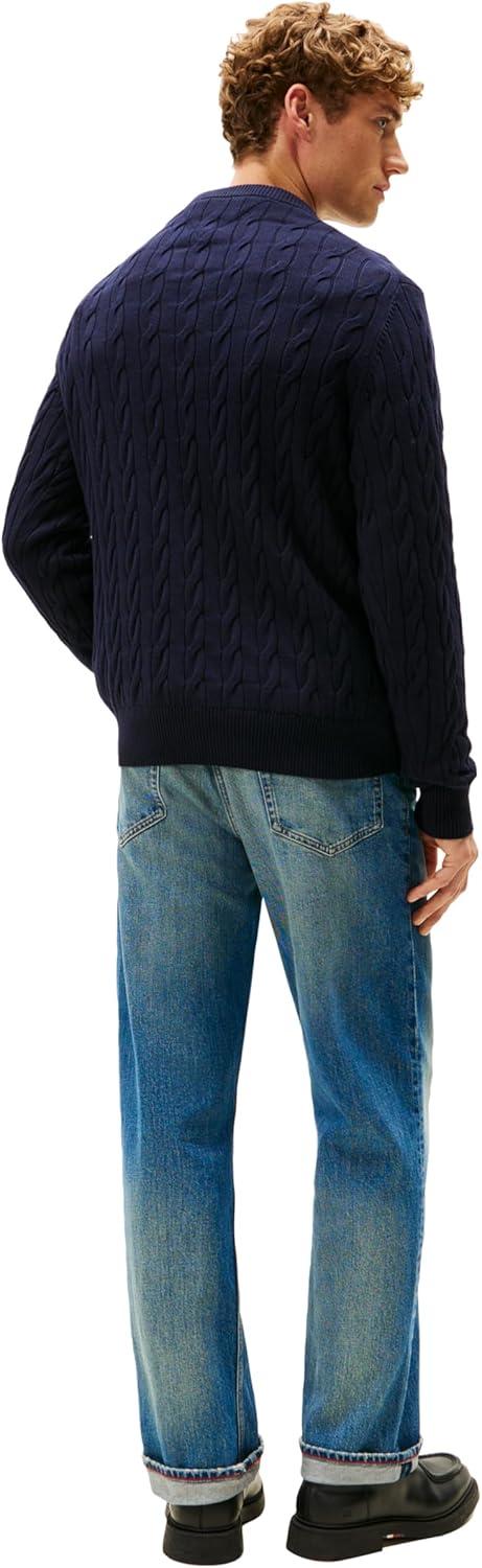 imageTommy Hilfiger Mens Crest Cable Knit Crewneck Sweater Lightweight PulloverDesert Sky