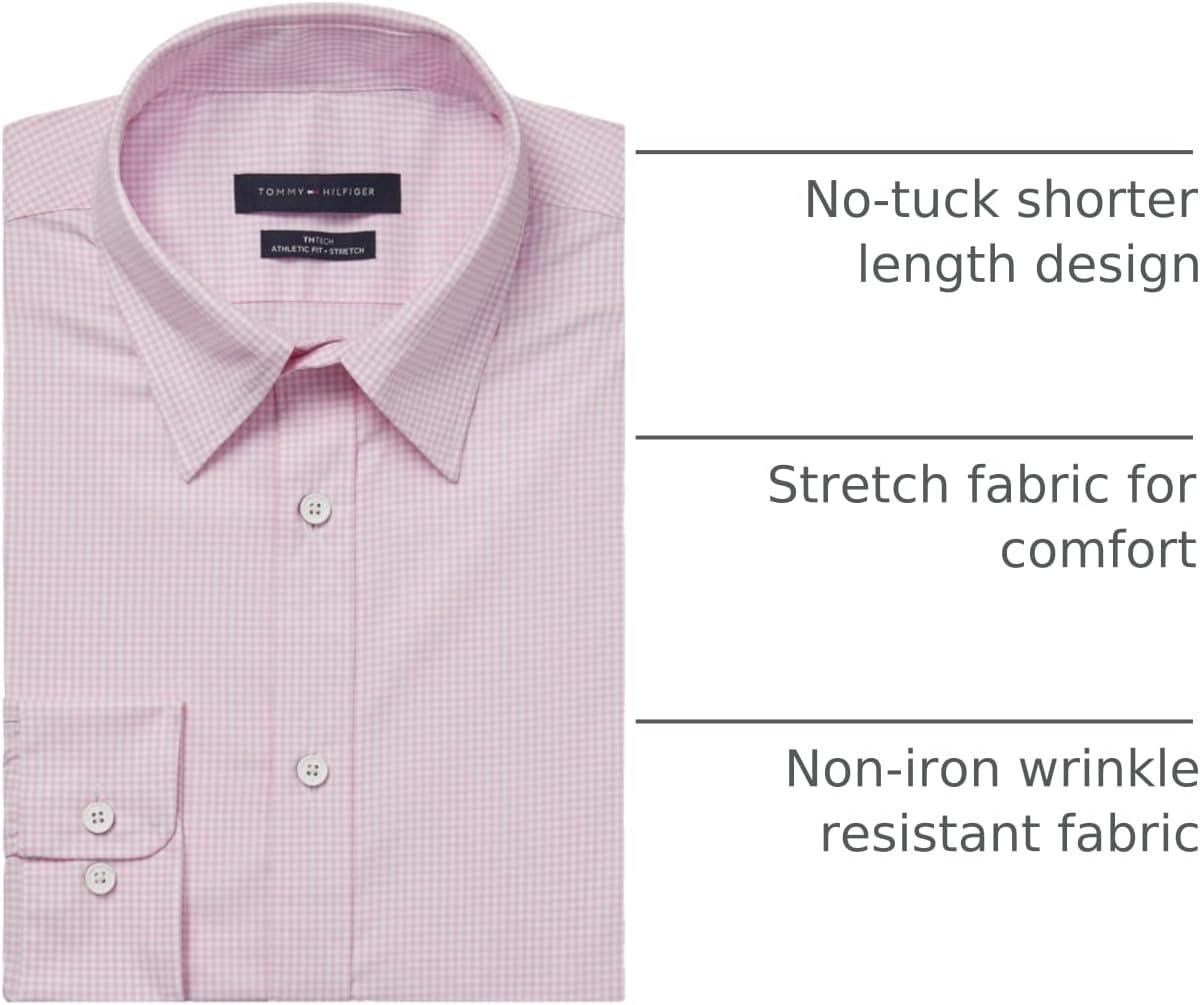imageTommy Hilfiger Mens Dress Shirt Athletic Fit Tech Non Iron Notuck StretchRose