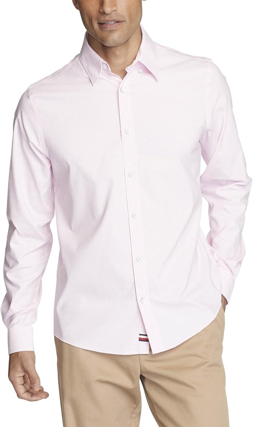 imageTommy Hilfiger Mens Dress Shirt Athletic Fit Tech Non Iron Notuck StretchRose