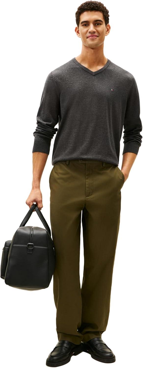 imageTommy Hilfiger Mens Essential Long Sleeve Cotton VNeck Pullover SweaterAsphalt Heather