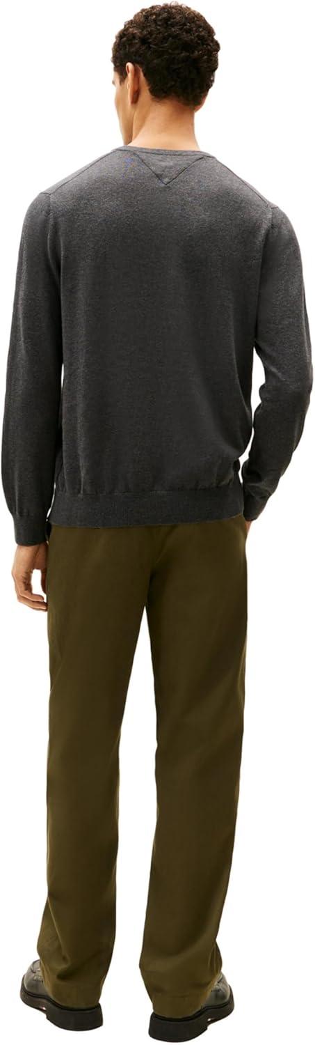 imageTommy Hilfiger Mens Essential Long Sleeve Cotton VNeck Pullover SweaterAsphalt Heather