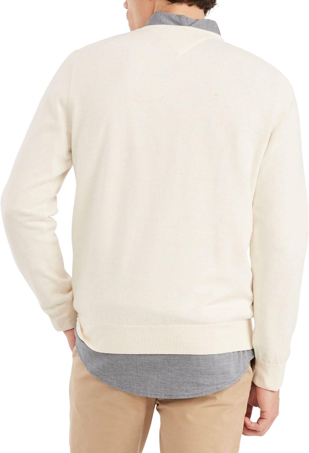 imageTommy Hilfiger Mens Essential Long Sleeve Cotton VNeck Pullover SweaterBeige Heather