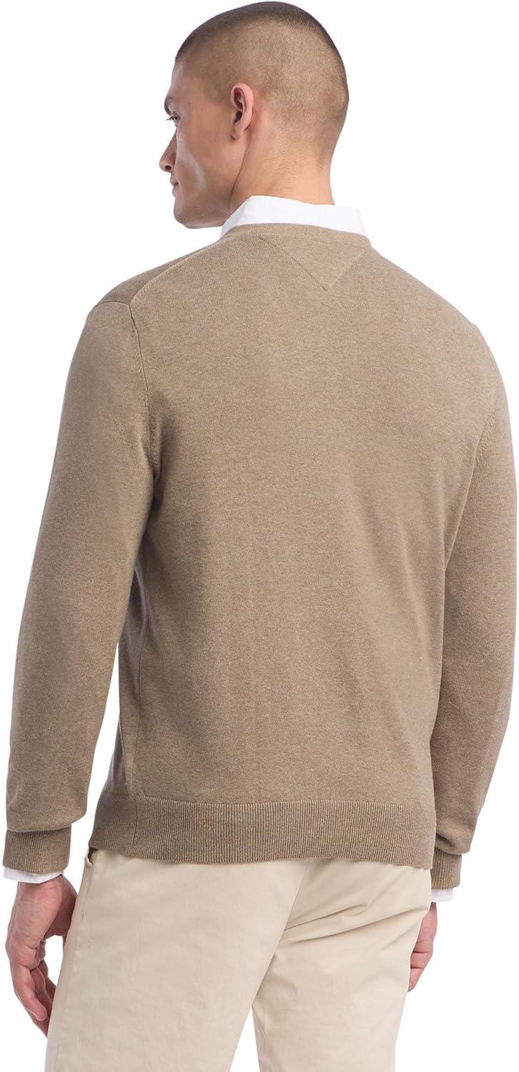 imageTommy Hilfiger Mens Essential Long Sleeve Cotton VNeck Pullover SweaterDark Beige Heather