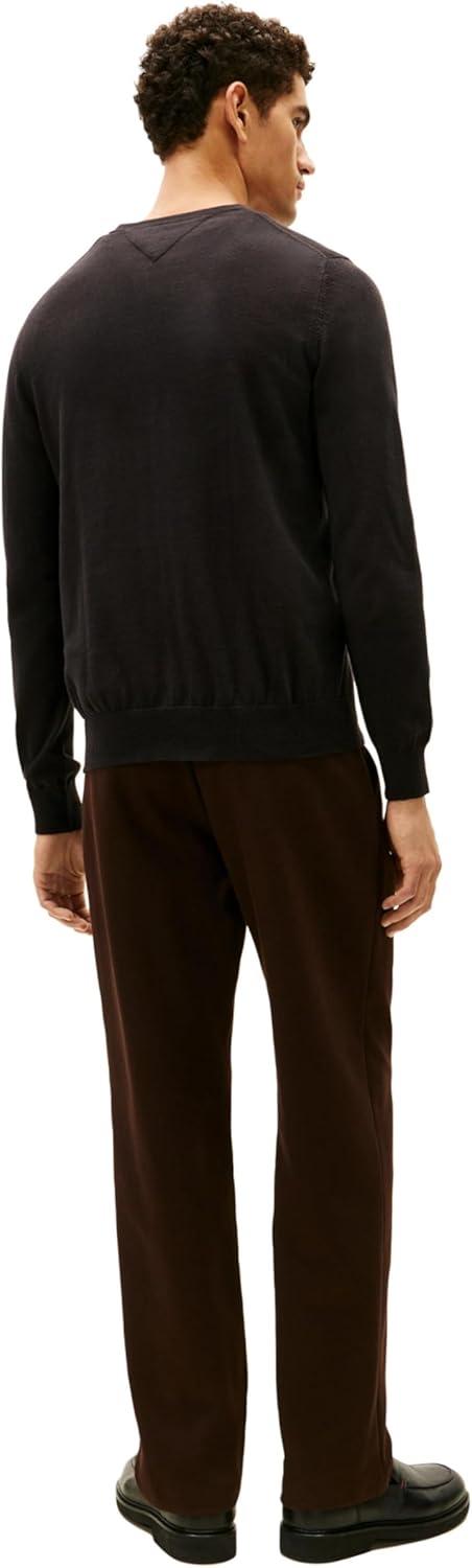 imageTommy Hilfiger Mens Essential Long Sleeve Cotton VNeck Pullover SweaterDeep Knit Black