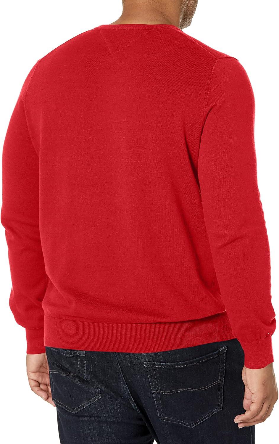 imageTommy Hilfiger Mens Essential Long Sleeve Cotton VNeck Pullover SweaterHaute Red