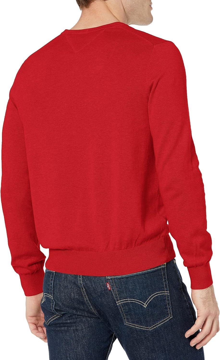 imageTommy Hilfiger Mens Essential Long Sleeve Cotton VNeck Pullover SweaterHaute Red