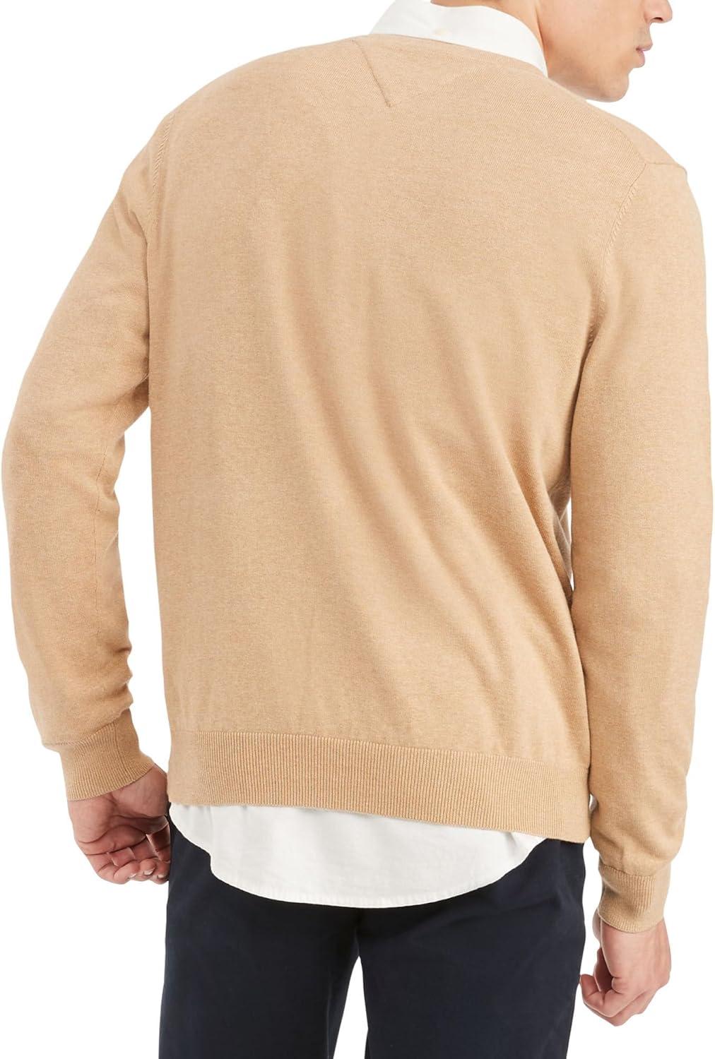 imageTommy Hilfiger Mens Essential Long Sleeve Cotton VNeck Pullover SweaterLight Beige Heather