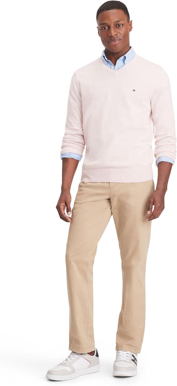 imageTommy Hilfiger Mens Essential Long Sleeve Cotton VNeck Pullover SweaterLight Pink Heather