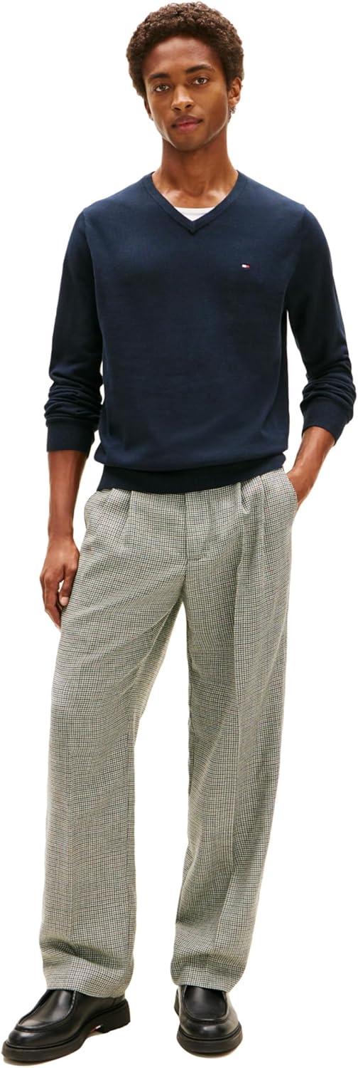 imageTommy Hilfiger Mens Essential Long Sleeve Cotton VNeck Pullover SweaterMasters Navy