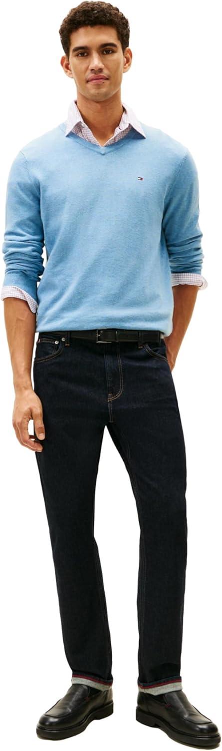 imageTommy Hilfiger Mens Essential Long Sleeve Cotton VNeck Pullover SweaterMedium Chambray