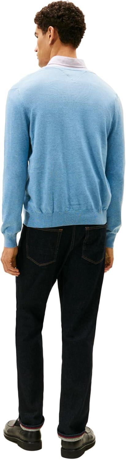 imageTommy Hilfiger Mens Essential Long Sleeve Cotton VNeck Pullover SweaterMedium Chambray