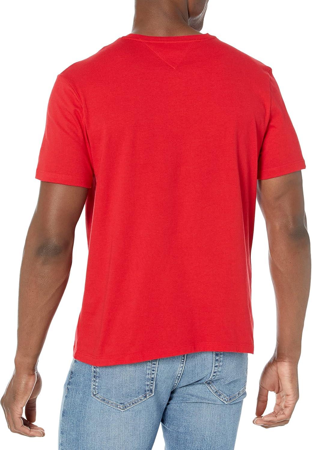 imageTommy Hilfiger Mens Essential Short Sleeve Stripe Crewneck Pocket TShirtApple Red