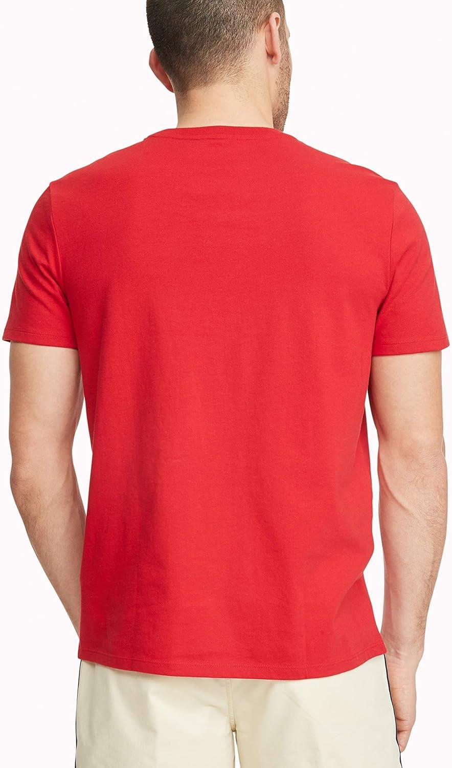 imageTommy Hilfiger Mens Essential Short Sleeve Stripe Crewneck Pocket TShirtApple Red