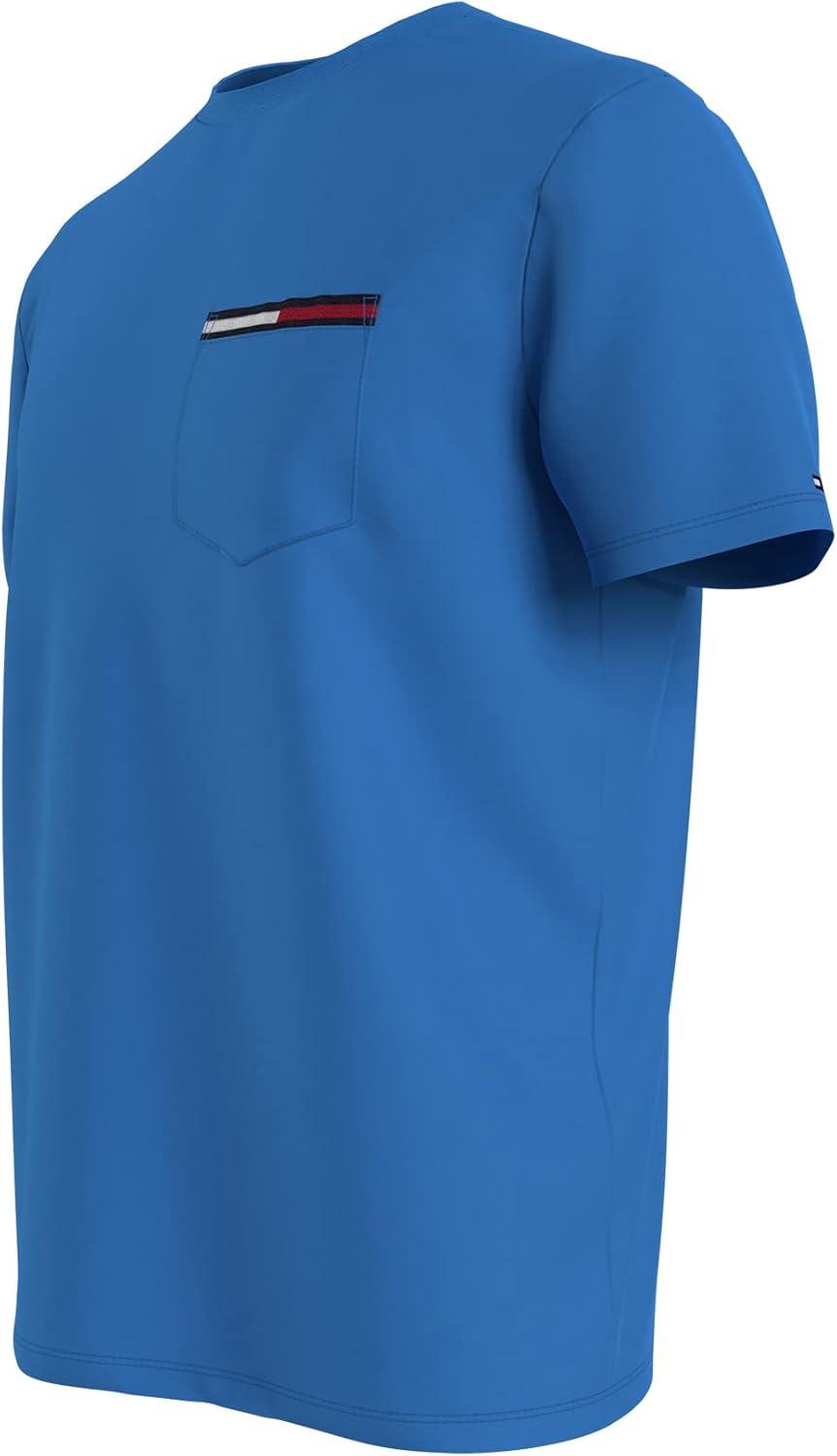 imageTommy Hilfiger Mens Essential Short Sleeve Stripe Crewneck Pocket TShirtBlue Blitz