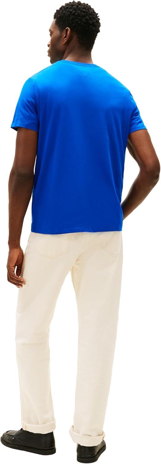 imageTommy Hilfiger Mens Essential Short Sleeve Stripe Crewneck Pocket TShirtCobalt