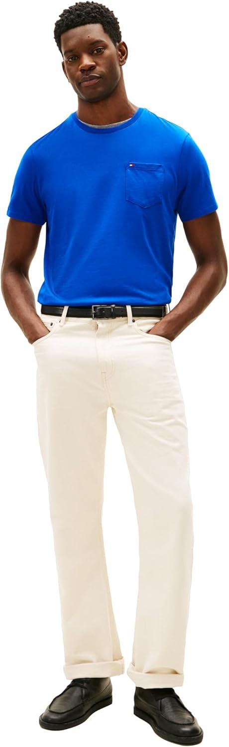 imageTommy Hilfiger Mens Essential Short Sleeve Stripe Crewneck Pocket TShirtCobalt