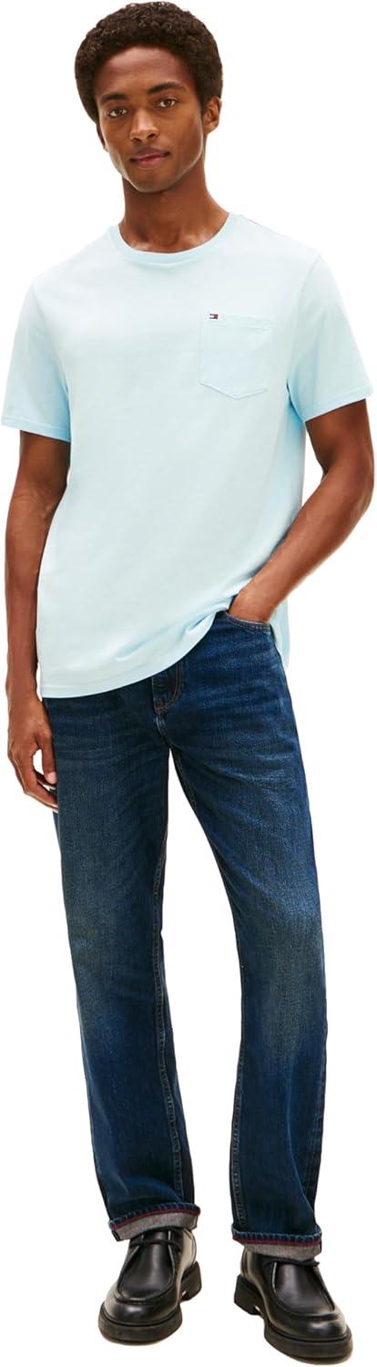 imageTommy Hilfiger Mens Essential Short Sleeve Stripe Crewneck Pocket TShirtCorydalis Blue