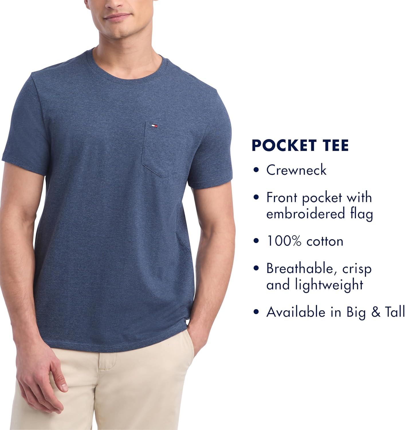 imageTommy Hilfiger Mens Essential Short Sleeve Stripe Crewneck Pocket TShirtCorydalis Blue