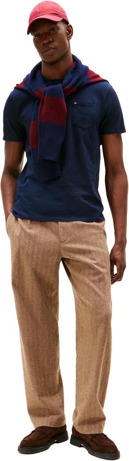 imageTommy Hilfiger Mens Essential Short Sleeve Stripe Crewneck Pocket TShirtNavy Blazer