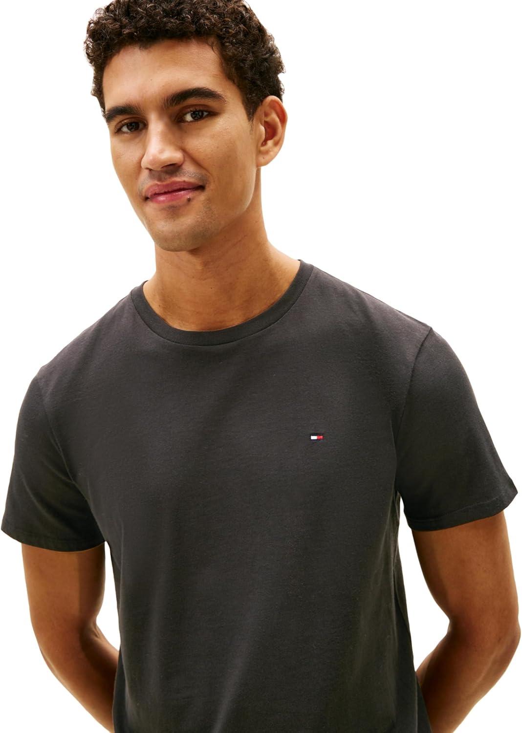 imageTommy Hilfiger Mens Essential Short Sleeve Stripe Crewneck Pocket TShirtTh Deep Black