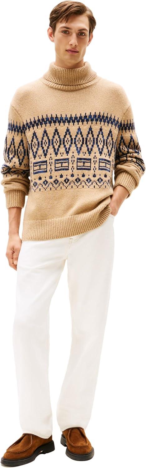 imageTommy Hilfiger Mens Fairisle Lambswool Rollneck Sweater PulloverTimeless Camel Heather