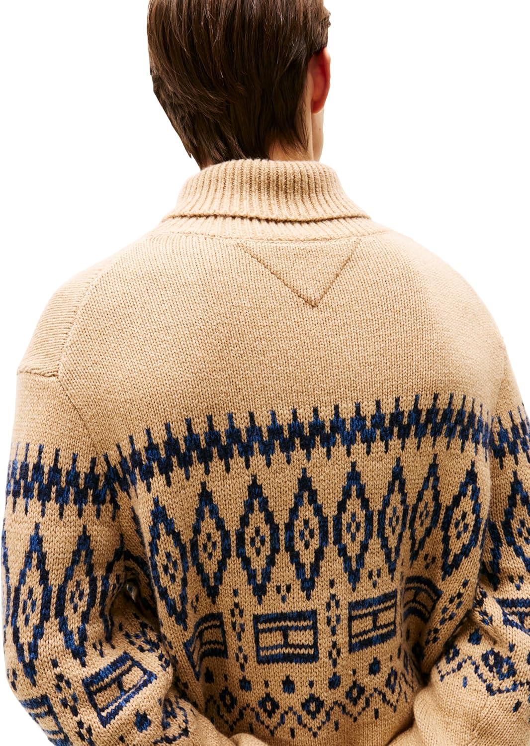 imageTommy Hilfiger Mens Fairisle Lambswool Rollneck Sweater PulloverTimeless Camel Heather
