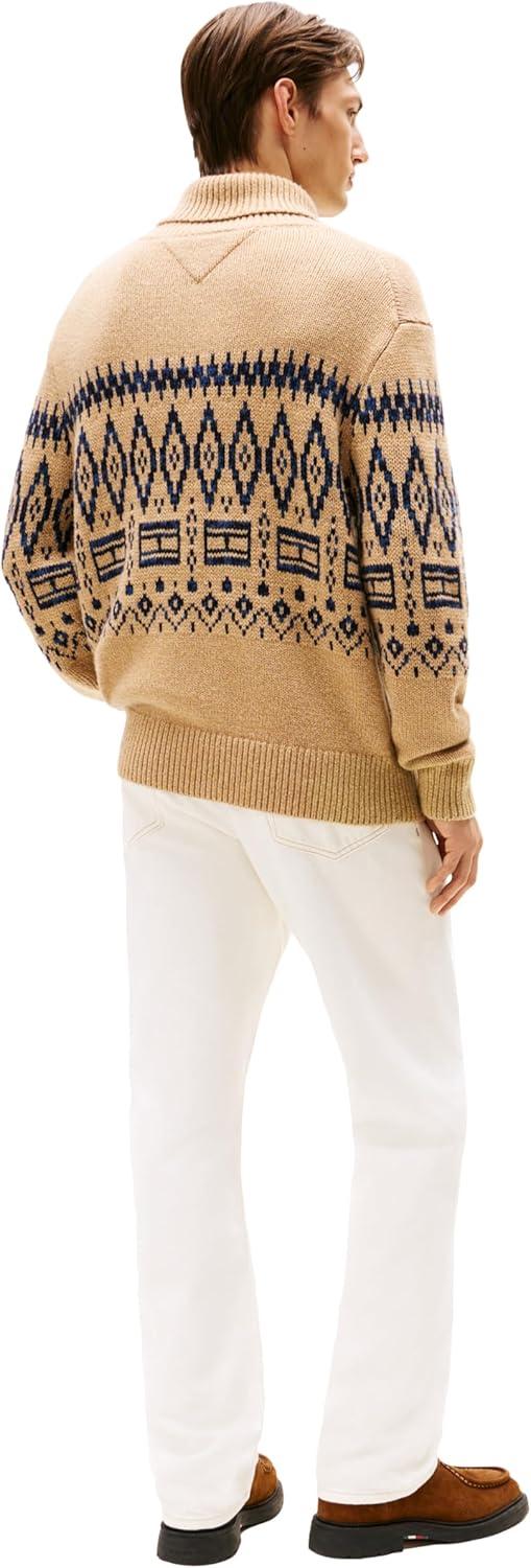 imageTommy Hilfiger Mens Fairisle Lambswool Rollneck Sweater PulloverTimeless Camel Heather