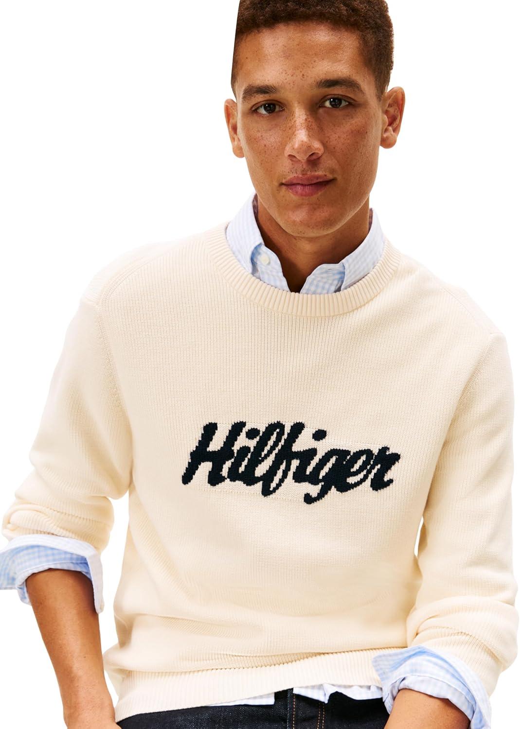imageTommy Hilfiger Mens Graphic Cotton Crewneck Lightweight Sweater PulloverCalico