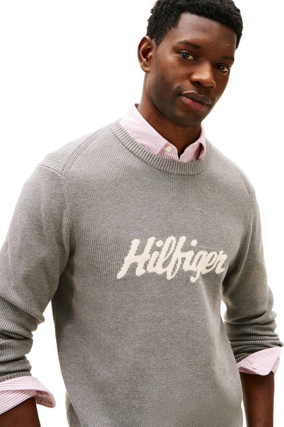 imageTommy Hilfiger Mens Graphic Cotton Crewneck Lightweight Sweater PulloverMedium Grey Heather